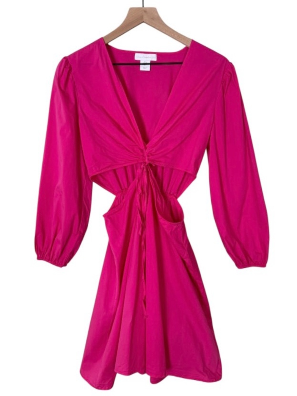 House of Harlow 1960 Cut Out Detail Long Sleeve Dress Bright Pink Size Small
